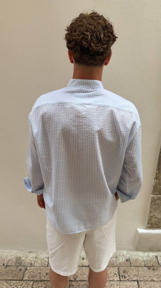Antonio D'anna - Camicia collo Coreana Goffrat - BIANC/CELESTE