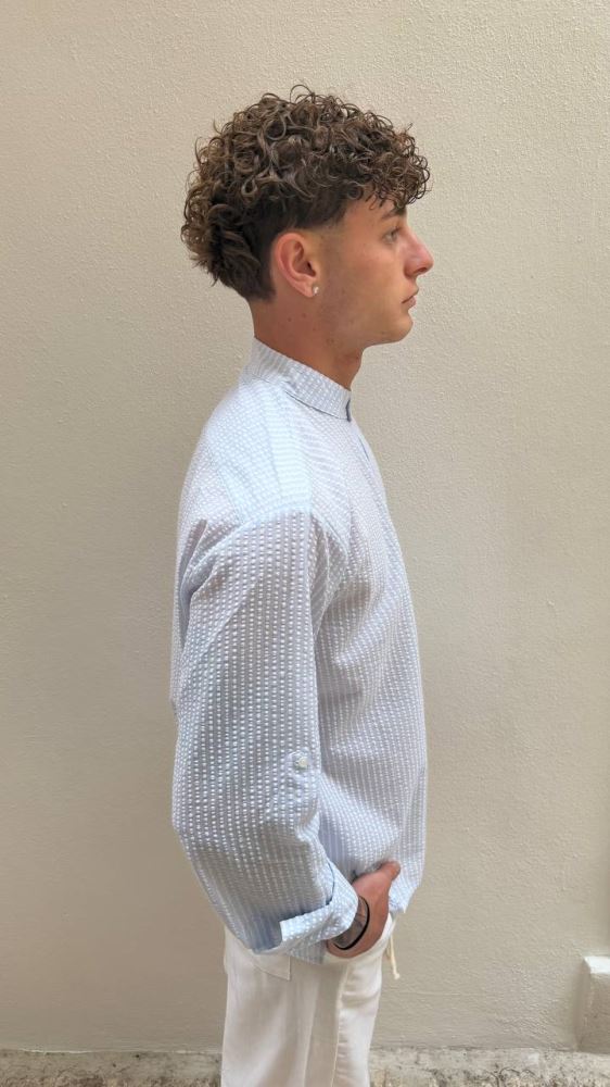Antonio D'anna - Camicia collo Coreana Goffrat - BIANC/CELESTE
