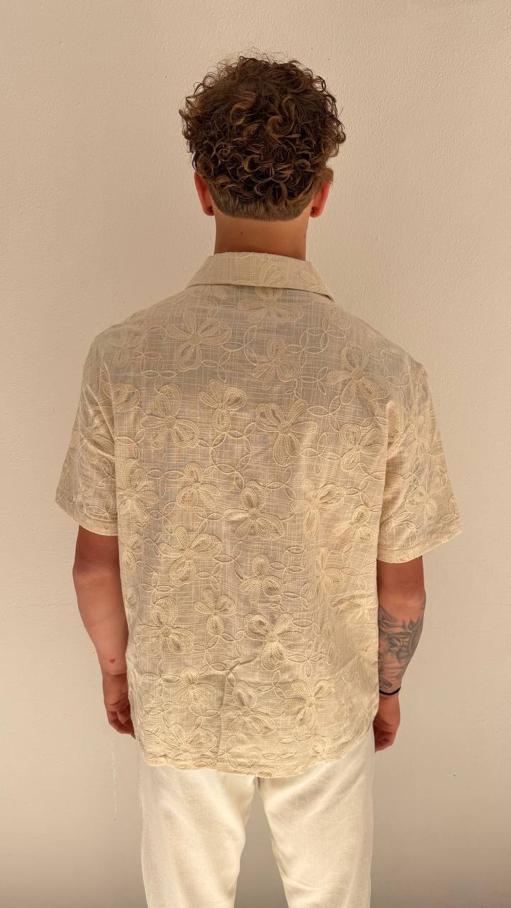 Antonio D'anna - Camicia Lino M.Manica Fiore - BEIGE
