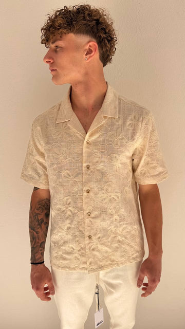 Antonio D'anna - Camicia Lino M.Manica Fiore - BEIGE