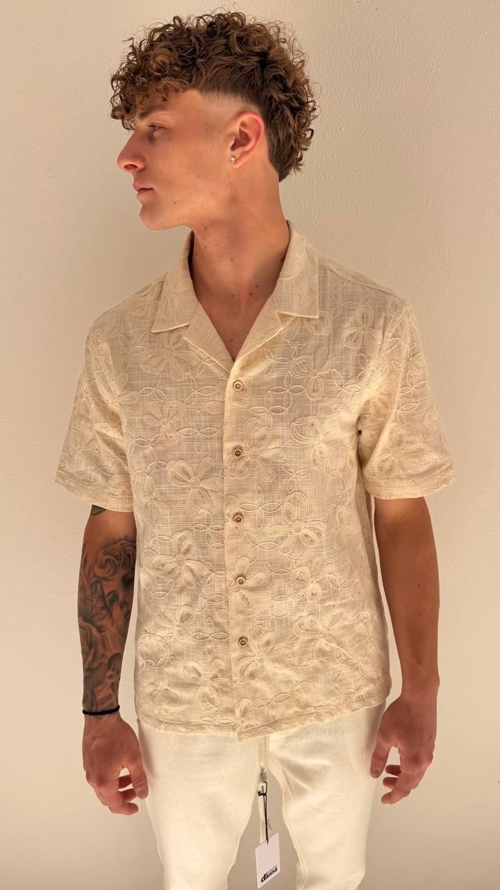 Antonio D'anna - Camicia Lino M.Manica Fiore - BEIGE