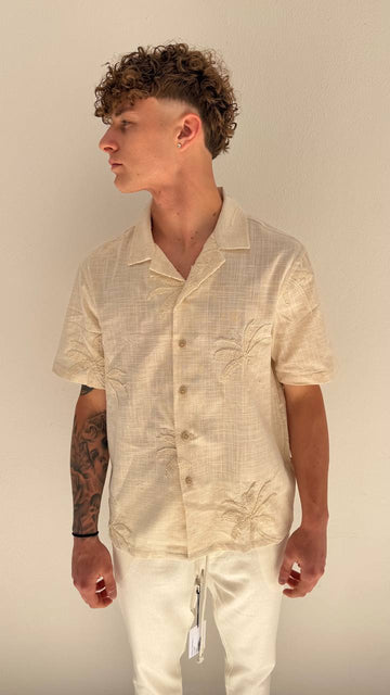 Antonio D'anna - Camicia Lino M.Manica Palme - BEIGE