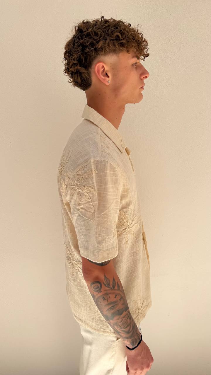 Antonio D'anna - Camicia Lino M.Manica Palme - BEIGE