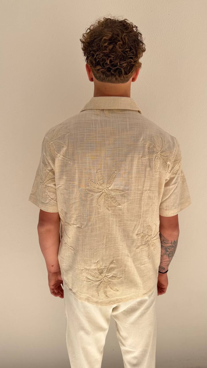 Antonio D'anna - Camicia Lino M.Manica Palme - BEIGE